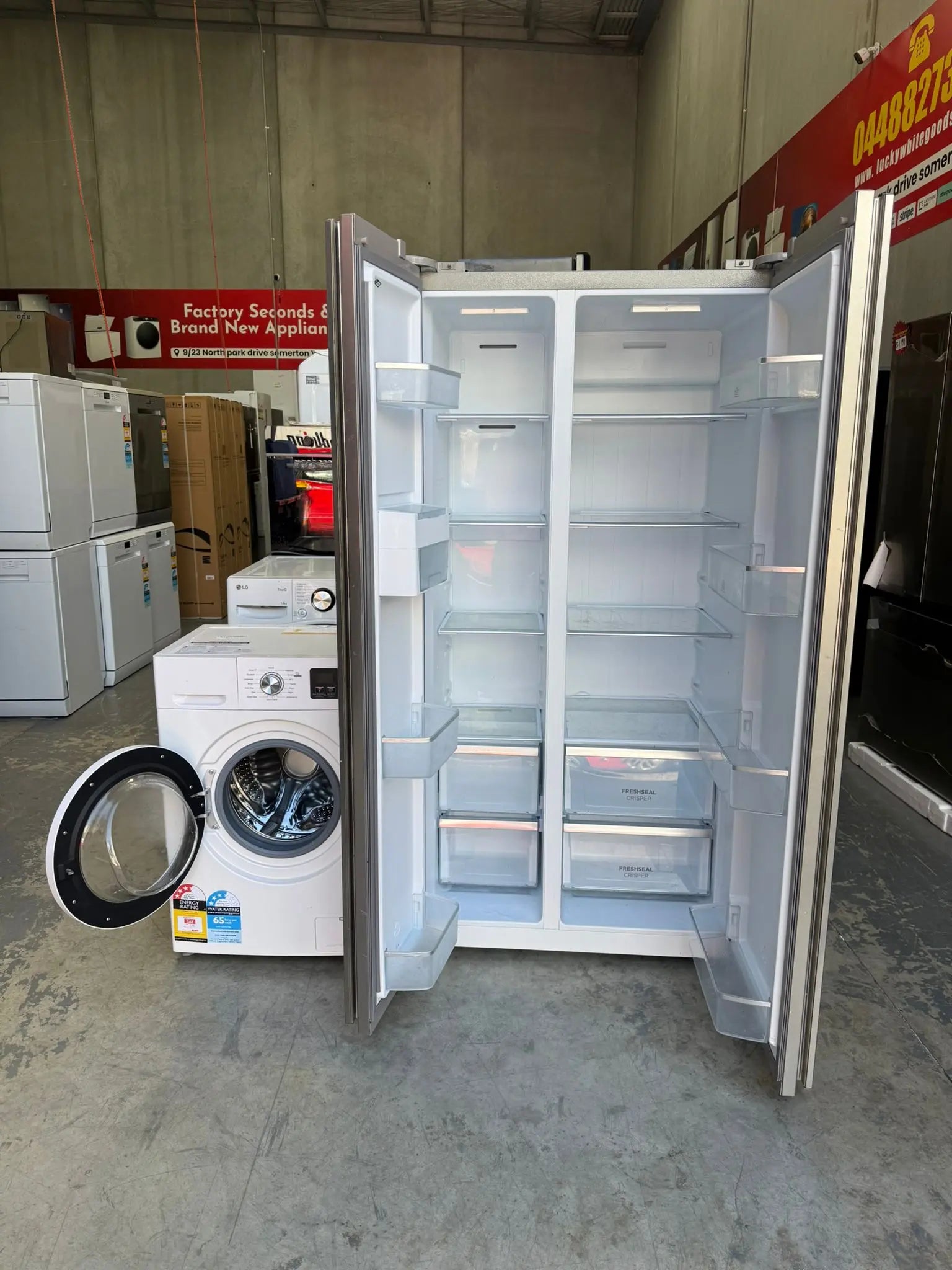 Westinghouse 624L Side-by-Side Fridge + Stirling 6kg Washing Machine Combo – Refurbished | MELBOURNE
