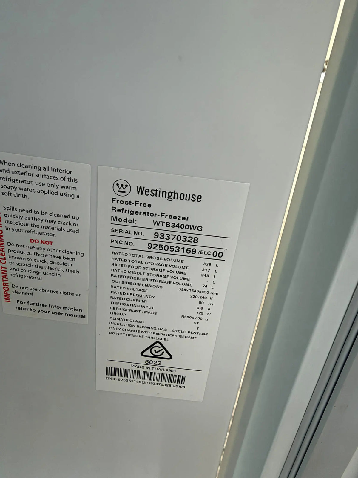 Westinghouse WTB3400WG 339L Frost-Free Top Mount Fridge Freezer – Refurbished | BRISBANE
