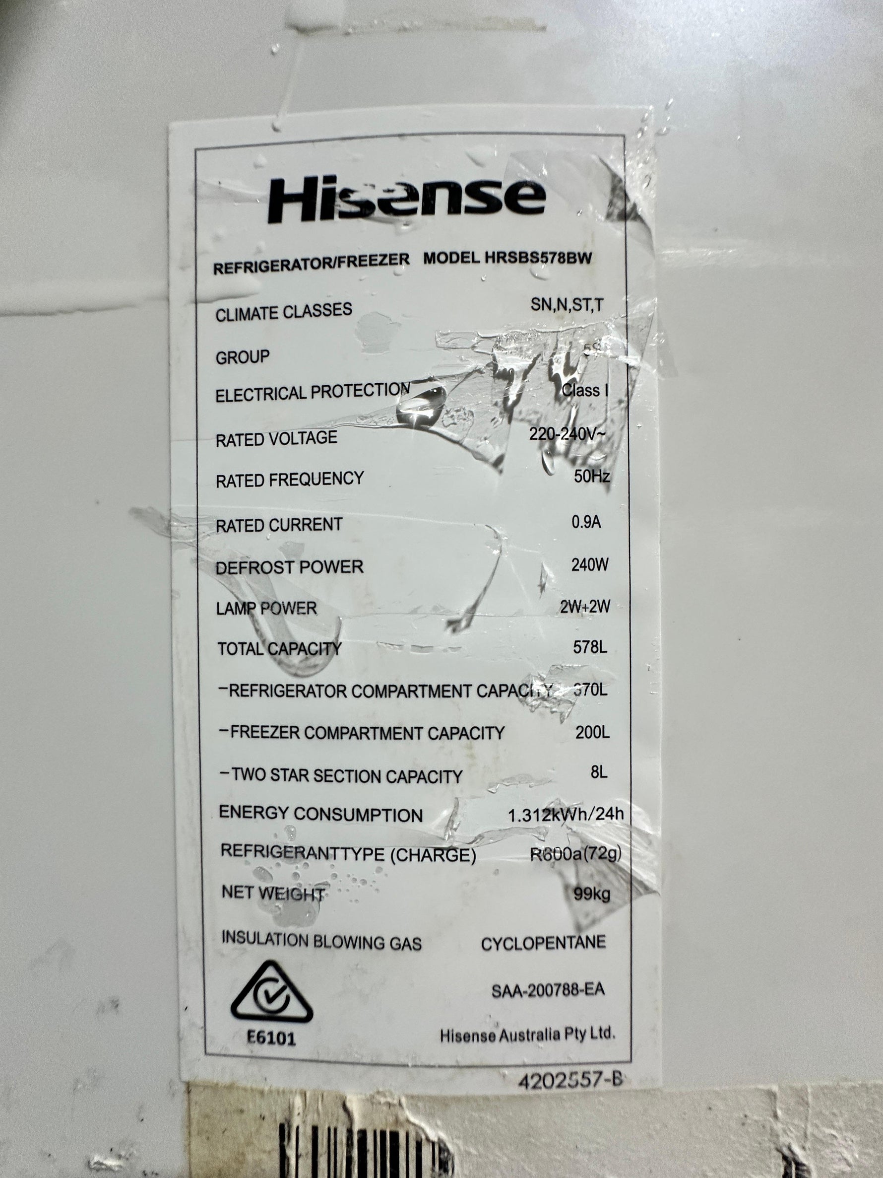 Hisense 578L Side by Side Fridge Freezer – Refurbished