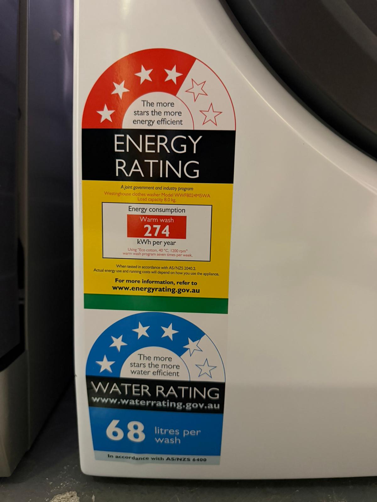 Westinghouse Front Load Clothes Washer WWF8024M5WA 8kg – Refurbished