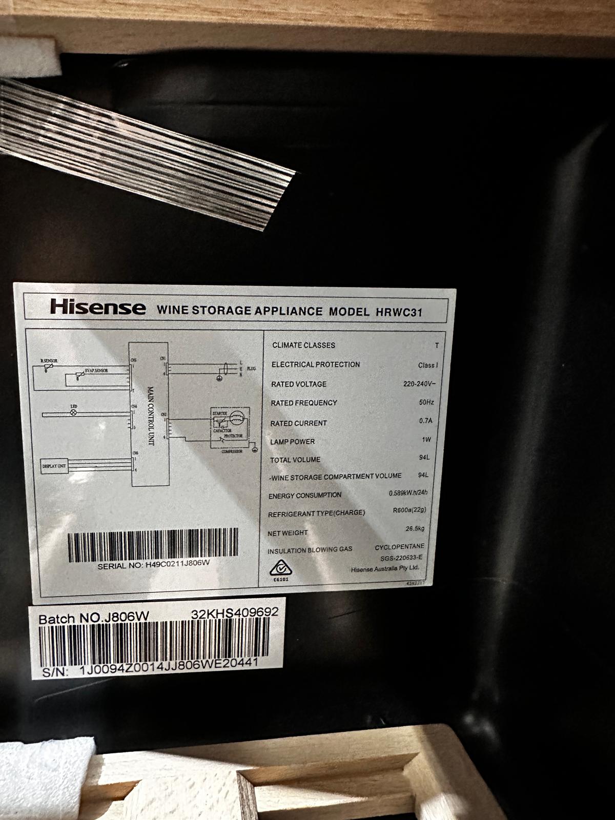 Factory Second – Hisense HRWC31 30 Bottle Wine Cooler | ADELAIDE