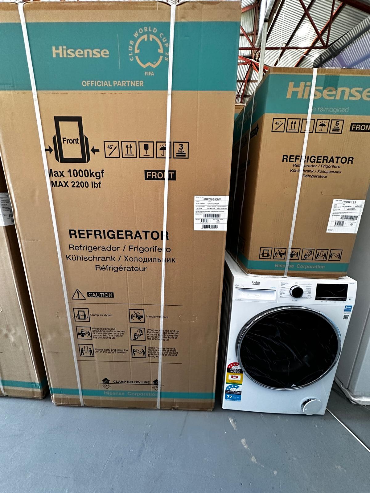 Factory seconds Hisense 635L French Door Fridge Freezer – Hisense 125L Bar Fridge – Beko 9kg Front Load Washer BFLB902ADW – Combo | ADELAIDE