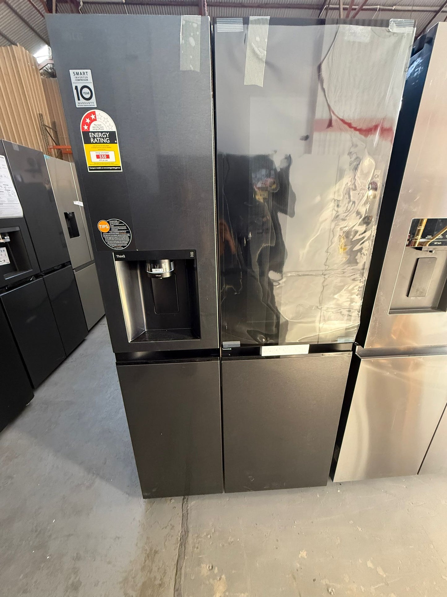Factory Second LG 635 L InstaView Side by Side Refrigerator (GS-V600MBLC) | ADELAIDE