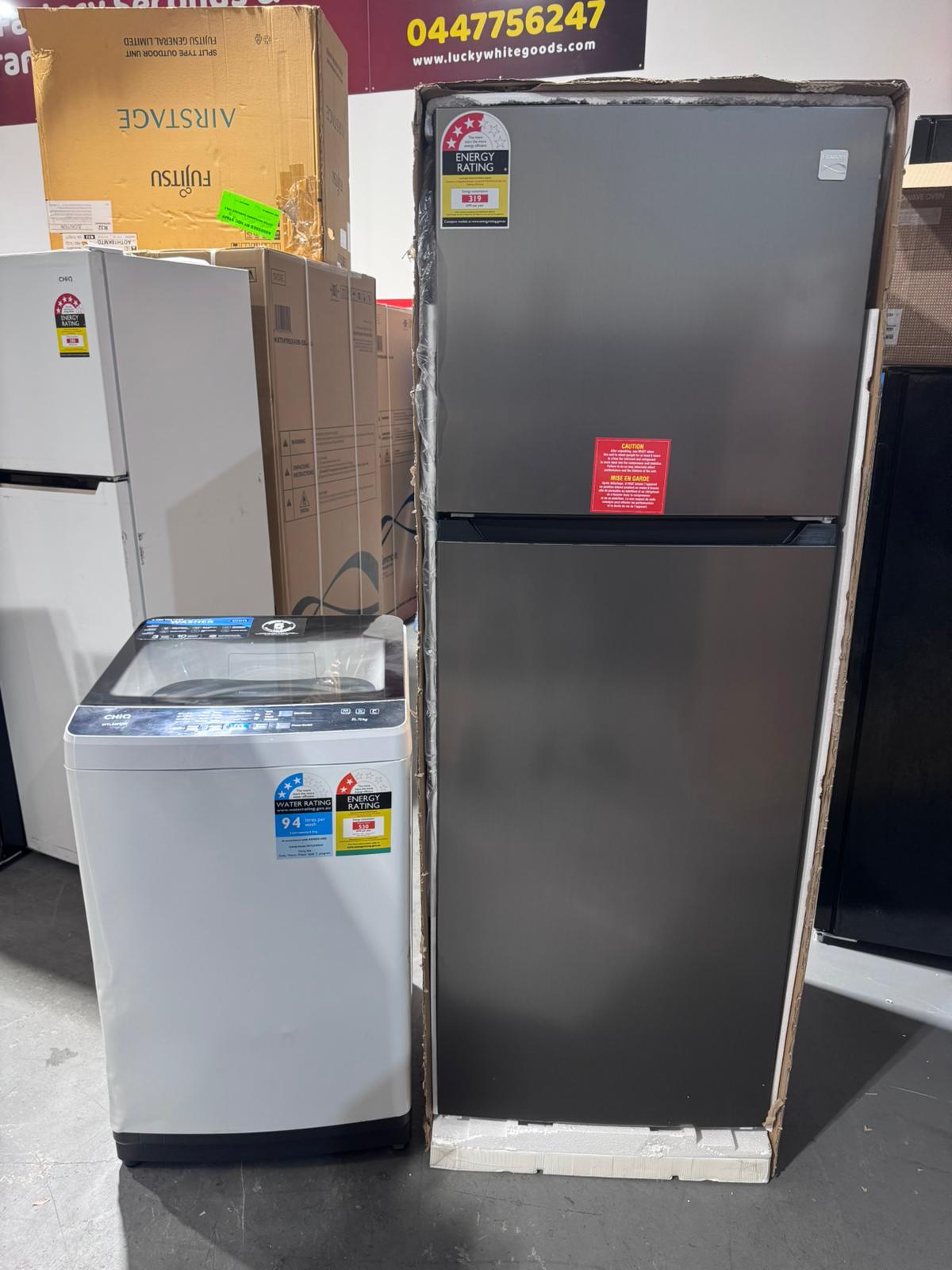 Kenmore Fridge + CHiQ 8kg Washer Package