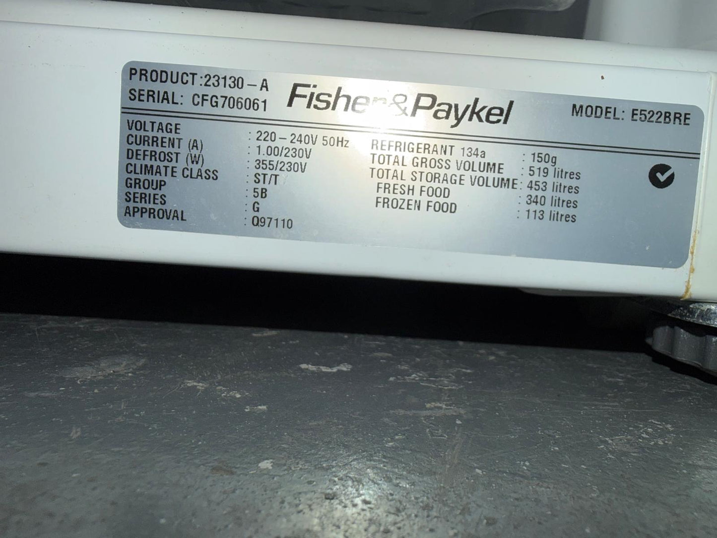 Refurbished Fisher & Paykel 519L Bottom Mount Fridge Freezer | BRISBANE
