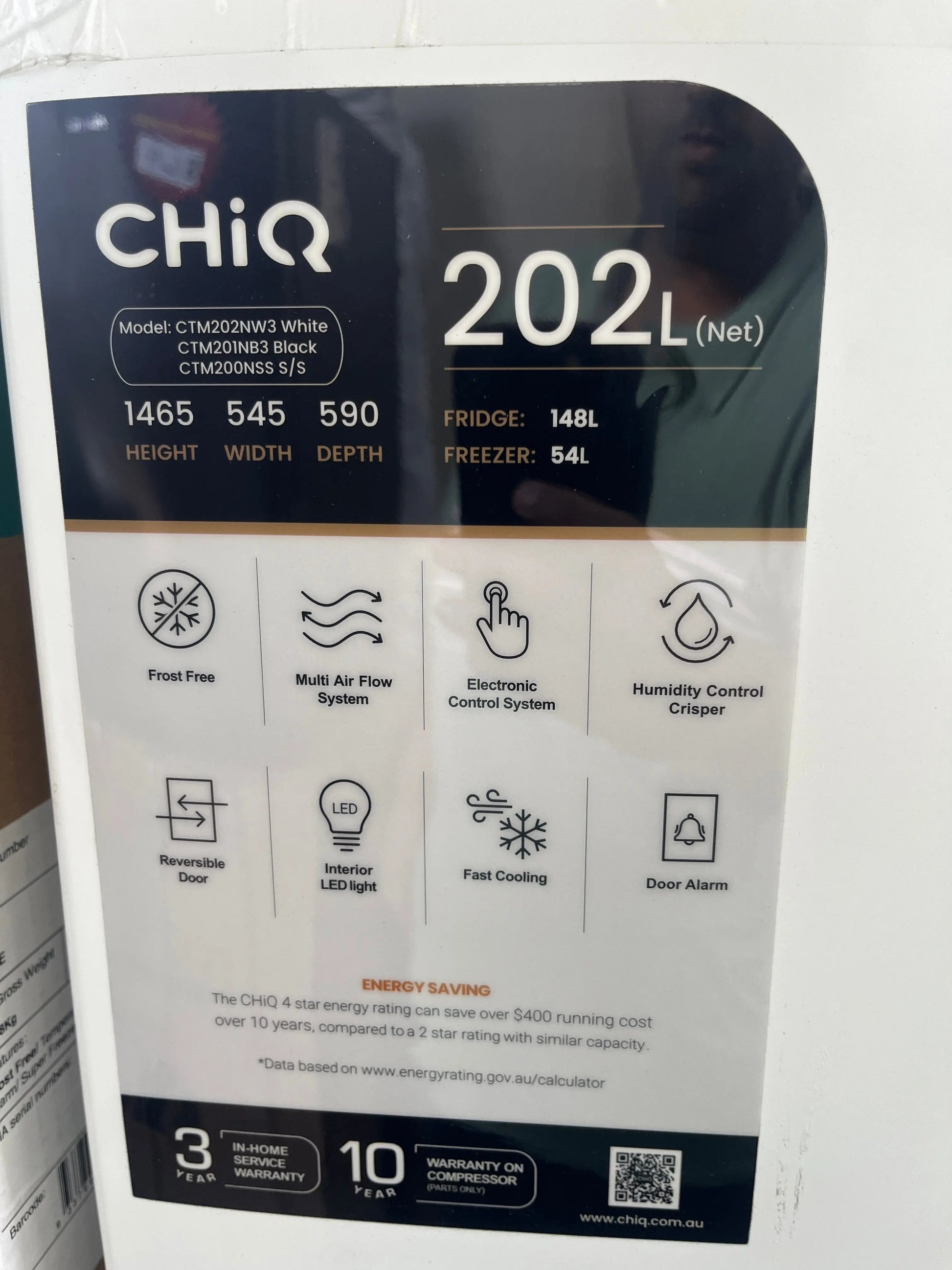 Brand new CHiQ Refrigerator/freezer model CTM202NW3 Volume 202 litres | ADELAIDE