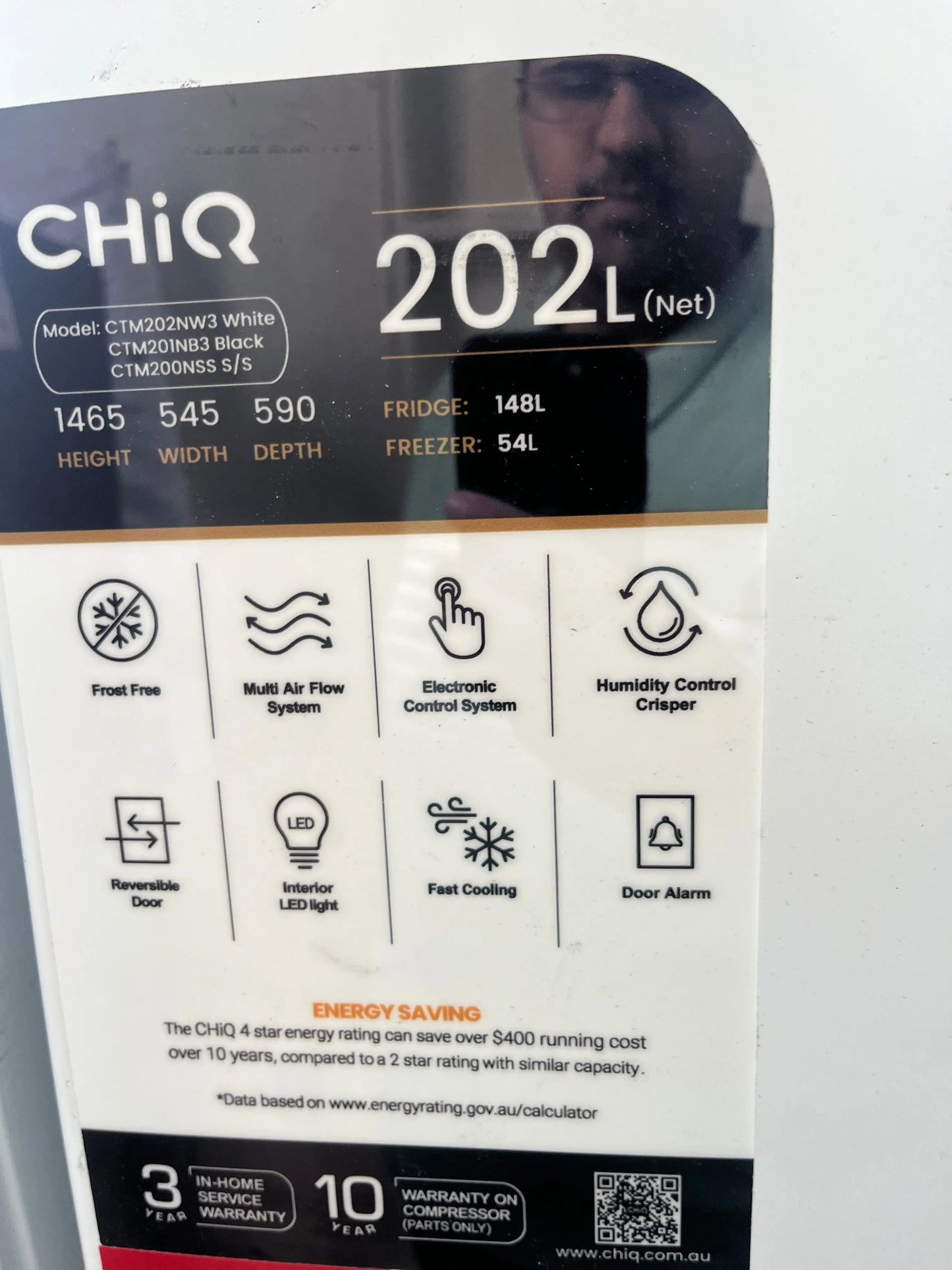 Brand new CHiQ Refrigerator/freezer model CTM202NW3
Volume 202 litres | ADELAIDE